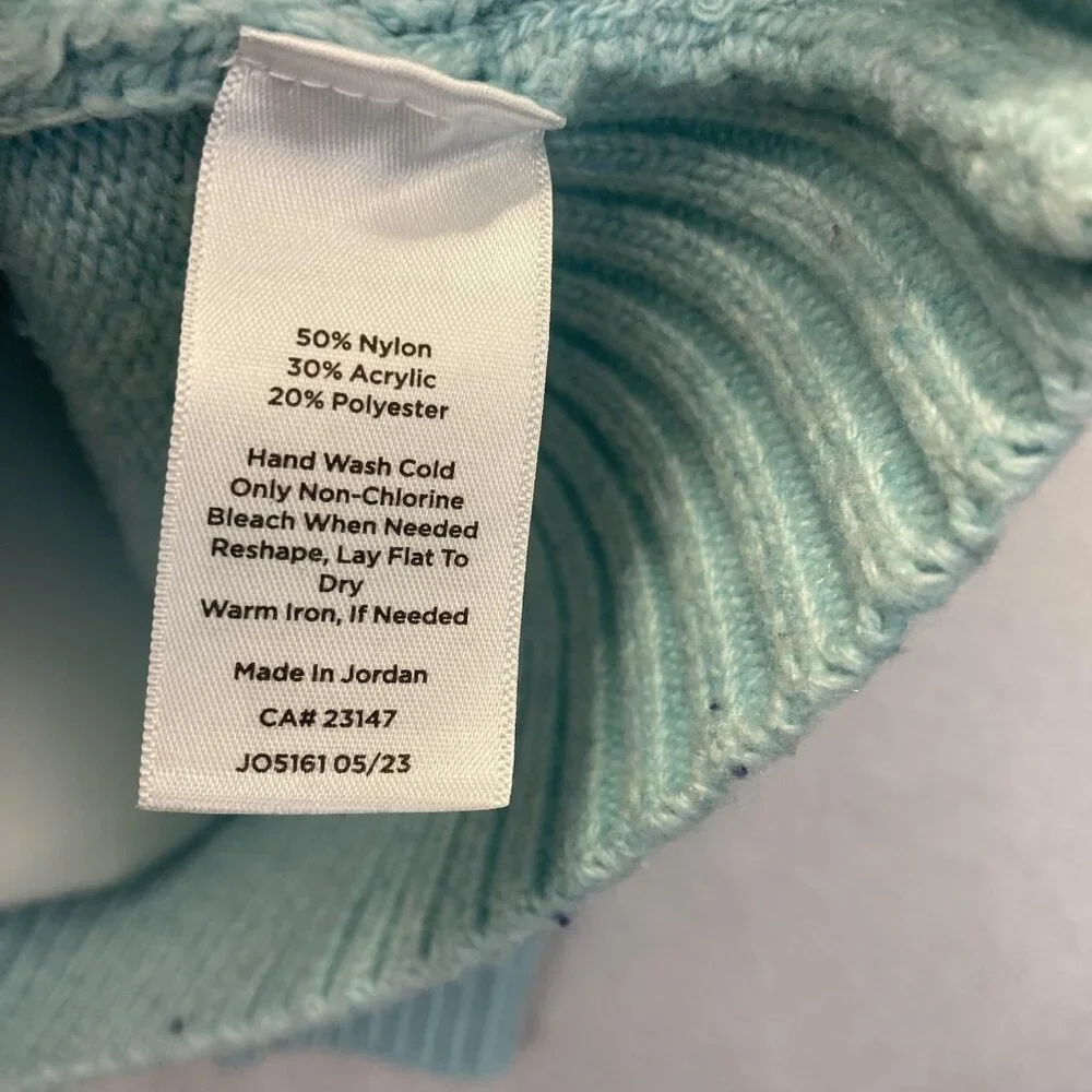 Talbots Cable Knit Sweater Womens Petite Large PL‎ Aqua Blue Buttons Old Money